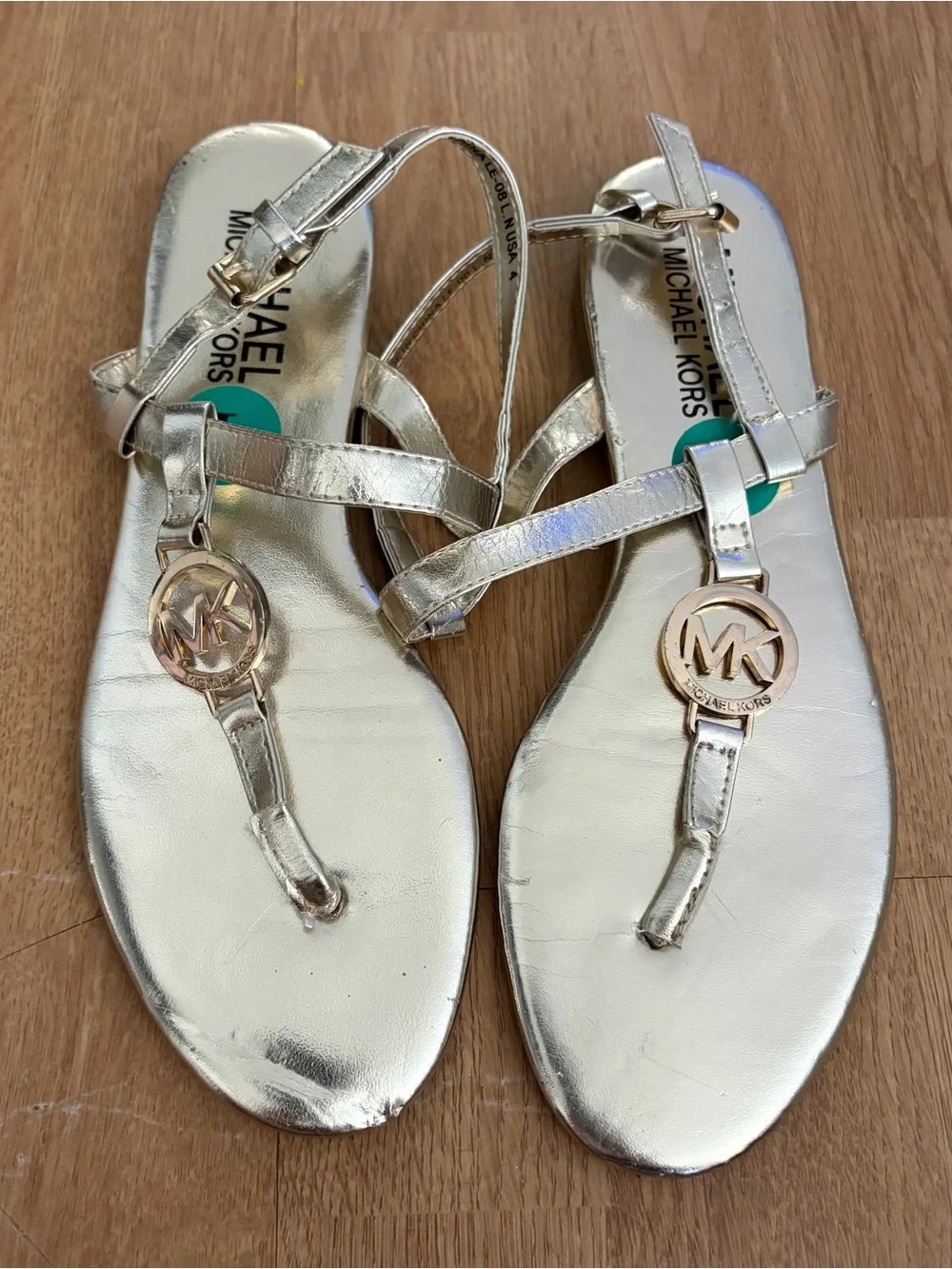 Michael Kors girls golden sandals Sz 4 big kids